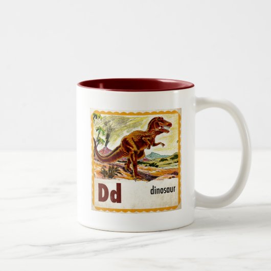 Tasse 2 Couleurs D est pour Dinosaur (Droit)