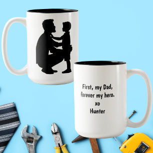 Tasse 2 Couleurs D'abord mon papa pour toujours mon héros Fête des