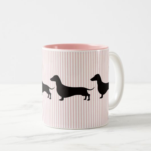Tasse 2 Couleurs Dachshund à rayure rose (Devant droit)