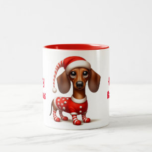 Tasse 2 Couleurs Dachshund au chapeau de Père Noël
