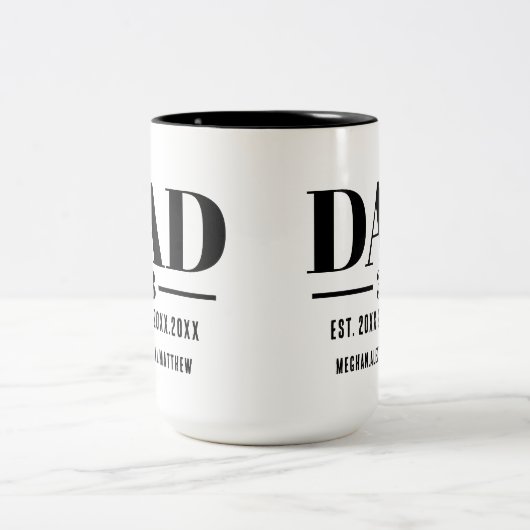 Tasse 2 Couleurs Dad Est. Year Name Number Bold Font (Centre)
