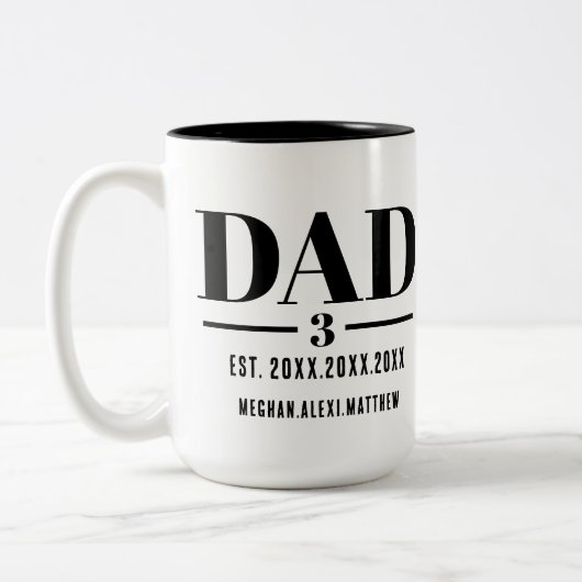 Tasse 2 Couleurs Dad Est. Year Name Number Bold Font (Gauche)