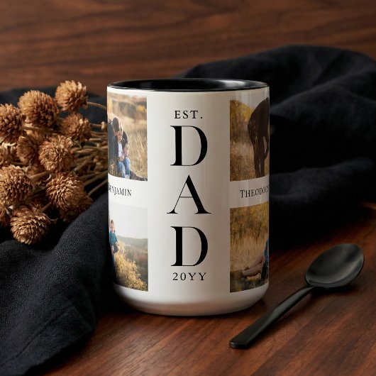 Tasse 2 Couleurs Dad Established Personalized Family Photo Collage