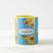 Tasse 2 Couleurs Daffodil Peinture Main Peint Jaune floral Deux- (Centre)