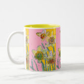 Tasse 2 Couleurs Daffodil Peinture main peint Jaune rose floral (Gauche)