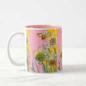 Tasse 2 Couleurs Daffodil Peinture main peint Jaune rose floral (Gauche)