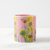 Tasse 2 Couleurs Daffodil Peinture main peint Jaune rose floral (Centre)