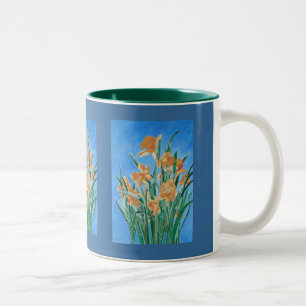Tasse 2 Couleurs Daffodiles d'or en fleurs Gras Line Art