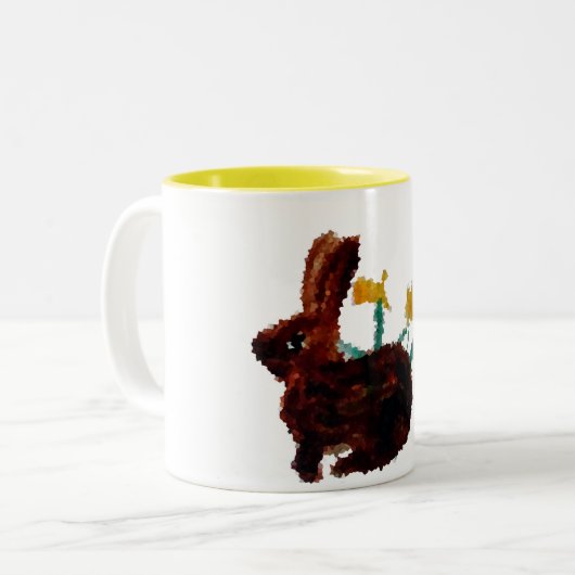 Tasse 2 Couleurs Daffodiques de lapins de printemps (Devant gauche)
