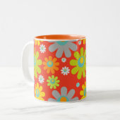 Tasse 2 Couleurs Daisées rétros sur Orange (Devant gauche)