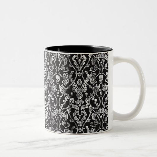Tasse 2 Couleurs Damassé affligée noire et blanche de crâne (Droit)