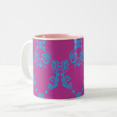 Tasse 2 Couleurs Damassé Aqua-Pourpre (Devant gauche)