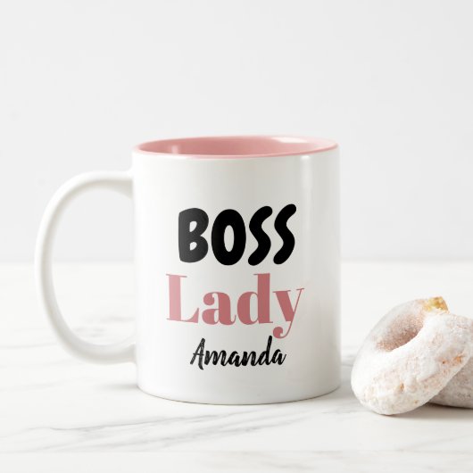 Tasse 2 Couleurs Dame de la Patronne personnalisée (Avec donut)