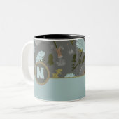Tasse 2 Couleurs Dandelion monogramme Gris Fleurs bleues (Devant gauche)