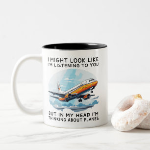 Tasse 2 Couleurs Dans ma tête, je pense aux avions, c'est drôle