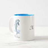 Tasse 2 Couleurs Dauphin Mignon Moderne, Écriture et Monogramme (Devant gauche)
