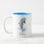 Tasse 2 Couleurs Dauphin Mignon Moderne, Écriture et Monogramme (Gauche)