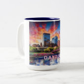 Tasse 2 Couleurs Dayton Ohio Abstrait Skyline (Devant gauche)