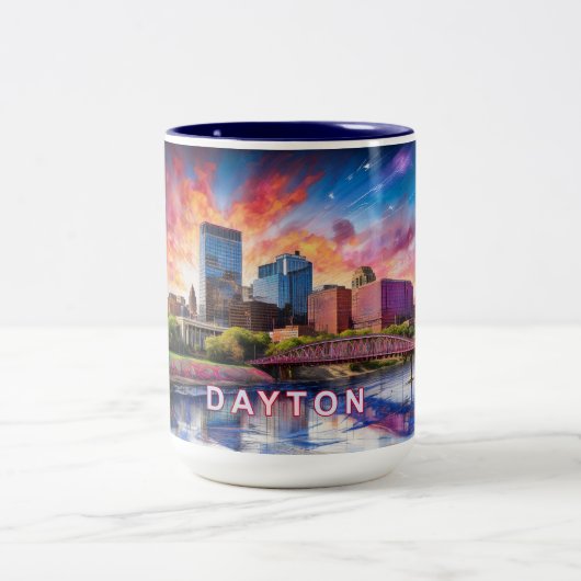 Tasse 2 Couleurs Dayton Ohio Abstrait Skyline (Centre)