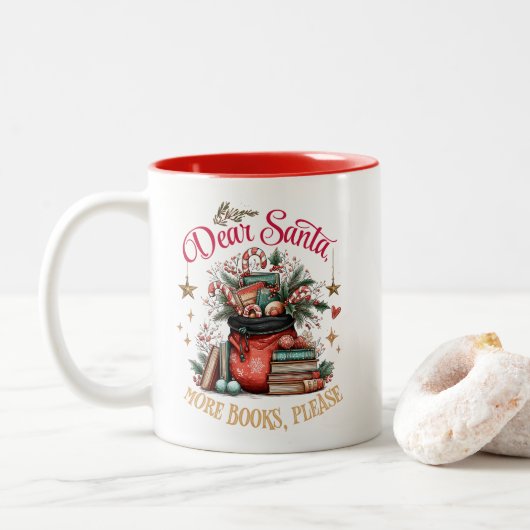 Tasse 2 Couleurs Dear Santa, More Books Please  (Avec donut)