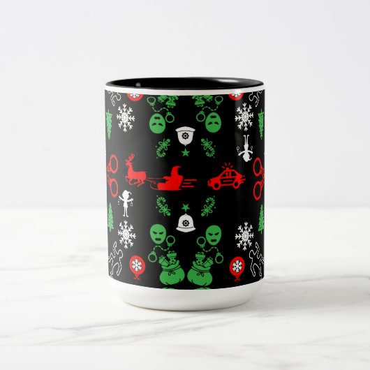 Tasse 2 Couleurs Décor de Noël de la police (Centre)