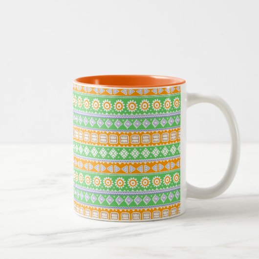 Tasse 2 Couleurs Décor ethnique motif vert orange (Droit)