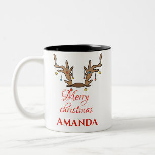 Tasse 2 Couleurs Décoration de renne personnalisée - Joyeux Noël