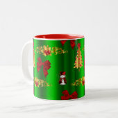 Tasse 2 Couleurs Décorations de Noël sur Vert (Devant gauche)