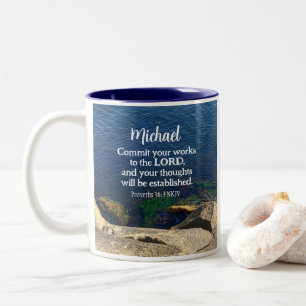 Tasse 2 Couleurs Deep Blue Ocean Photo Bible Verse Diplômé