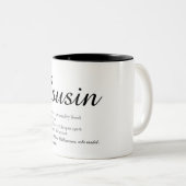 Tasse 2 Couleurs Définition de cousin cool en script noir et blanc (Devant droit)