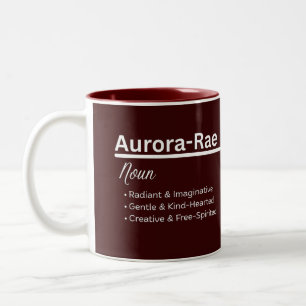 Tasse 2 Couleurs Définition de prénom Aurora-Rae Personnalisée