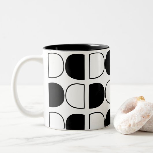 Tasse 2 Couleurs Demi-cercle géométrique noir et blanc (Avec donut)