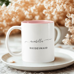 Tasse 2 Couleurs Demoiselle d'honneur écriture minimaliste noir ent