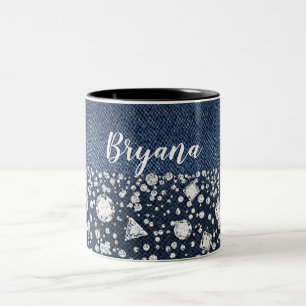 Tasse 2 Couleurs Denim & Diamants Blue Jean Bling Diamant Cœur
