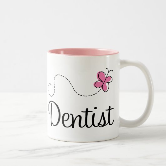 Tasse 2 Couleurs Dentiste rose mignon de papillon (Droit)