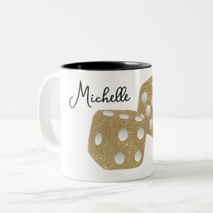 Tasse 2 Couleurs Dés à paillettes dorés Nom personnalisé
