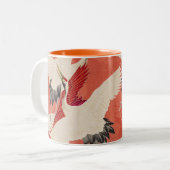 Tasse 2 Couleurs Des grues japonaises Brûlent Orange Kimono Tissu A (Devant gauche)
