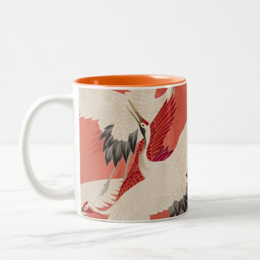 Tasse 2 Couleurs Des grues japonaises Brûlent Orange Kimono Tissu A (Gauche)