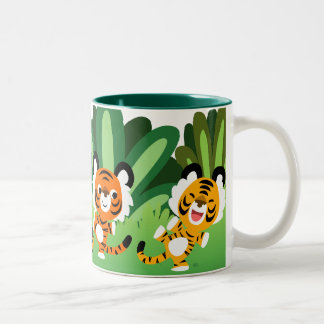 Tasse 2 Couleurs Des Tigres Caricaturaux Mignons Dansant Dans La Mu