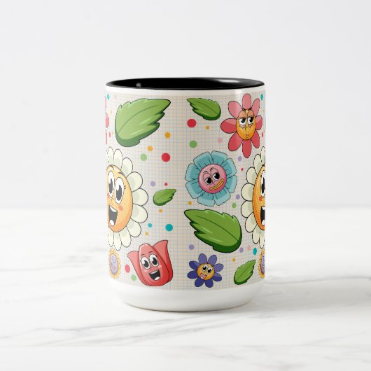 Tasse 2 Couleurs Design arrière - plan transparent avec fleurs colo (Centre)