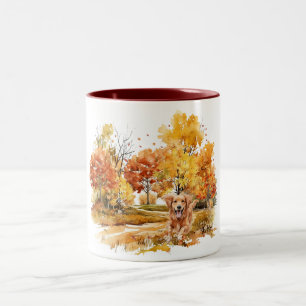 Tasse 2 Couleurs Design de chien d'automne à l'aquarelle - Retrieve