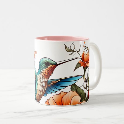 Tasse 2 Couleurs Design de colibris (Devant droit)