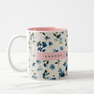 Tasse 2 Couleurs Design Fleur sauvage bleu élégant personnalisé