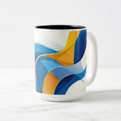 Tasse 2 Couleurs Design moderne bleu et jaune ondulé (Devant droit)