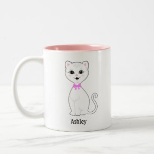 Tasse 2 Couleurs Dessin animé de chat blanc mignon personnalisé