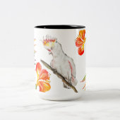 Tasse 2 Couleurs Dessin d'aquarelle d'un perroquet de cacatoès (Centre)