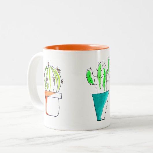 Tasse 2 Couleurs Dessin de cactus mexicain mignon (Devant gauche)