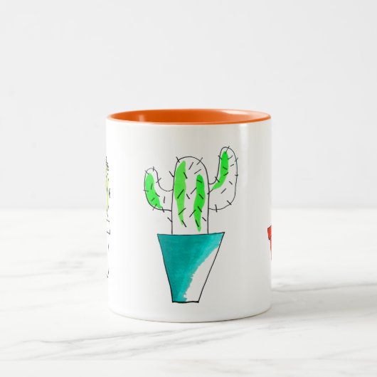 Tasse 2 Couleurs Dessin de cactus mexicain mignon (Centre)