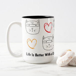 Tasse 2 Couleurs Dessin de chat bandit drôle – Art de chat minimali