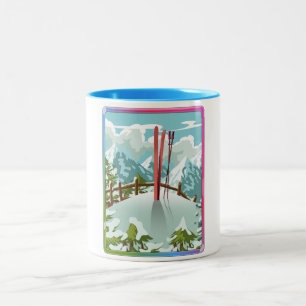 Tasse 2 Couleurs Dessin de paysage de ski